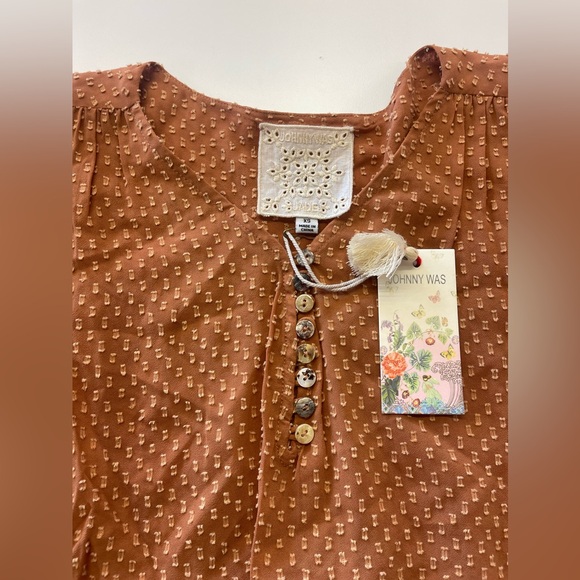 NWT Johnny Was Archer Flare V-Neck Top Blouse Terracotta Brown Cottagecore - Picture 5 of 9